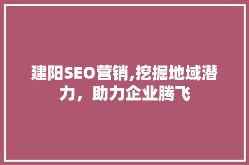 建阳SEO营销,挖掘地域潜力，助力企业腾飞 百度SEO