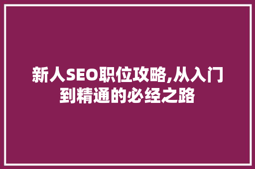新人SEO职位攻略,从入门到精通的必经之路 SEO关键词