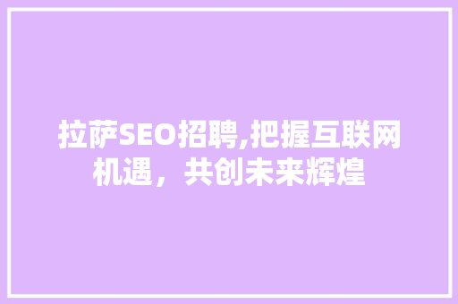 拉萨SEO招聘,把握互联网机遇，共创未来辉煌 网站建设公司
