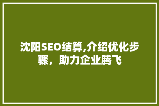 沈阳SEO结算,介绍优化步骤，助力企业腾飞 百度SEO