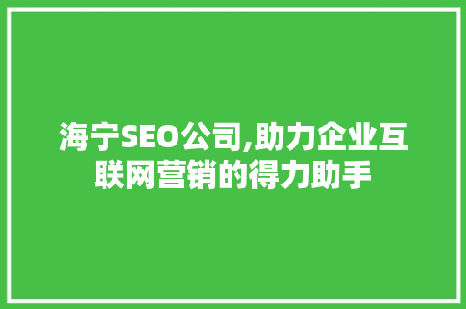 海宁SEO公司,助力企业互联网营销的得力助手 神马SEO