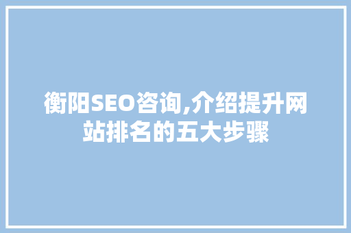 衡阳SEO咨询,介绍提升网站排名的五大步骤 必应SEO