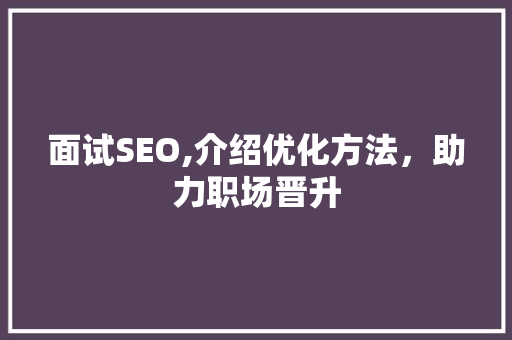 面试SEO,介绍优化方法，助力职场晋升 必应SEO