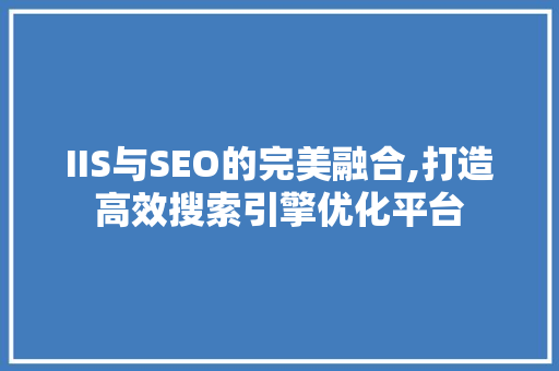 IIS与SEO的完美融合,打造高效搜索引擎优化平台