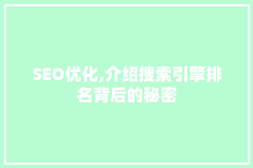 SEO优化,介绍搜索引擎排名背后的秘密 网站建设公司