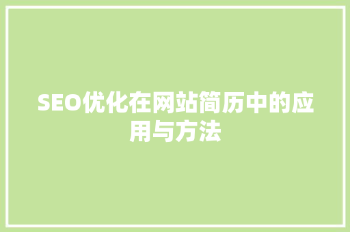 SEO优化在网站简历中的应用与方法 神马SEO