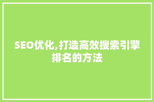 SEO优化,打造高效搜索引擎排名的方法 百度SEO