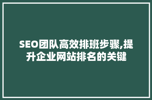 SEO团队高效排班步骤,提升企业网站排名的关键 百度SEO