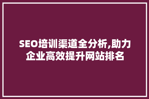 SEO培训渠道全分析,助力企业高效提升网站排名 搜狗SEO