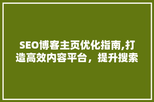 SEO博客主页优化指南,打造高效内容平台，提升搜索引擎排名 百度SEO