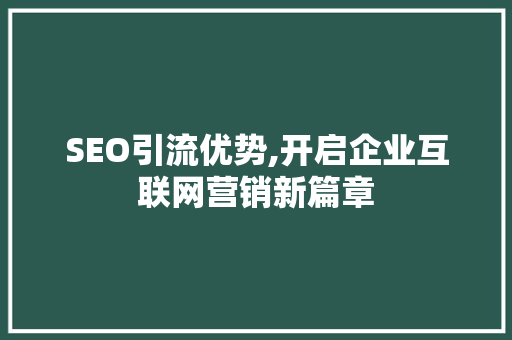 SEO引流优势,开启企业互联网营销新篇章 网站建设公司