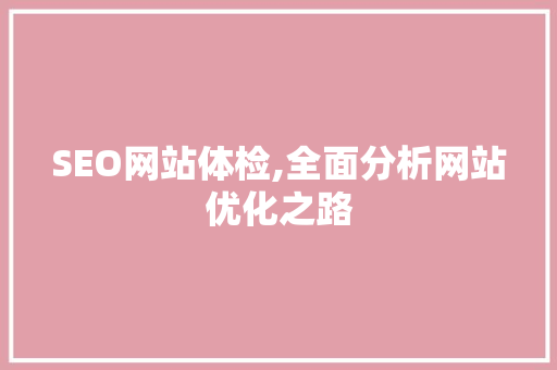 SEO网站体检,全面分析网站优化之路 百度SEO