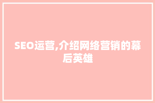 SEO运营,介绍网络营销的幕后英雄 百度SEO