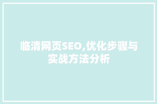 临清网页SEO,优化步骤与实战方法分析 SEO关键词