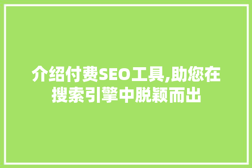 介绍付费SEO工具,助您在搜索引擎中脱颖而出 必应SEO