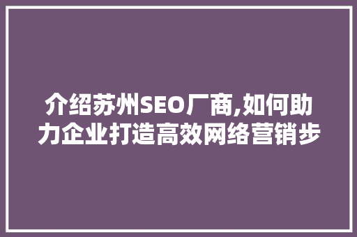 介绍苏州SEO厂商,如何助力企业打造高效网络营销步骤 网站建设公司