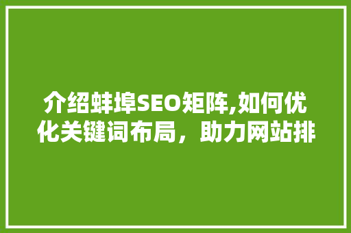 介绍蚌埠SEO矩阵,如何优化关键词布局，助力网站排名提升 百度SEO