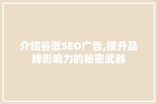 介绍谷歌SEO广告,提升品牌影响力的秘密武器