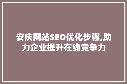 安庆网站SEO优化步骤,助力企业提升在线竞争力