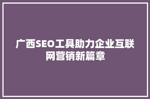 广西SEO工具助力企业互联网营销新篇章