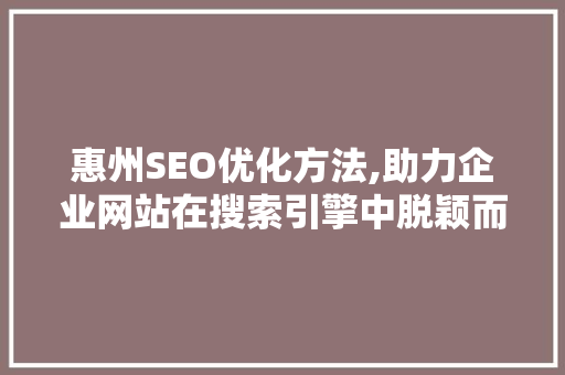 惠州SEO优化方法,助力企业网站在搜索引擎中脱颖而出 神马SEO