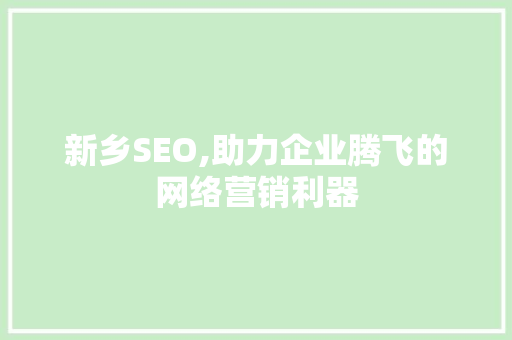 新乡SEO,助力企业腾飞的网络营销利器 百度SEO
