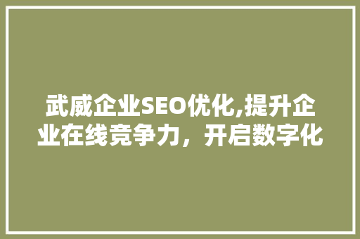 武威企业SEO优化,提升企业在线竞争力，开启数字化营销新时代