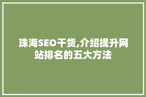 珠海SEO干货,介绍提升网站排名的五大方法