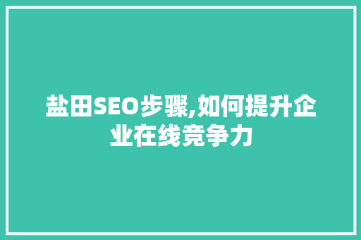 盐田SEO步骤,如何提升企业在线竞争力 网站建设公司