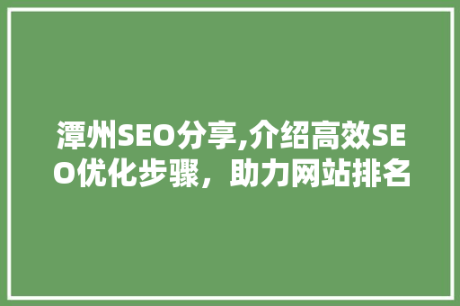 潭州SEO分享,介绍高效SEO优化步骤，助力网站排名飙升 搜狗SEO