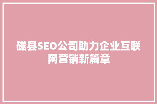 磁县SEO公司助力企业互联网营销新篇章
