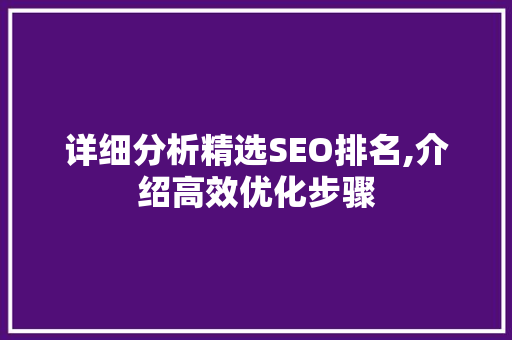 详细分析精选SEO排名,介绍高效优化步骤 百度SEO