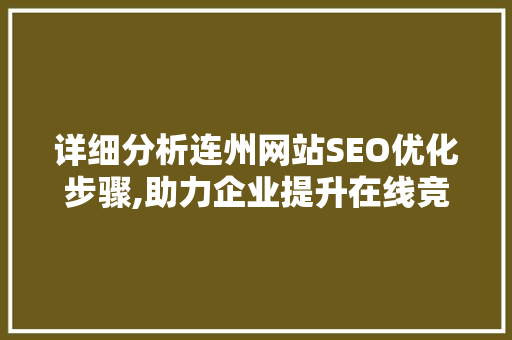 详细分析连州网站SEO优化步骤,助力企业提升在线竞争力 百度SEO