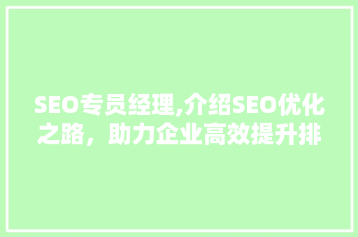 SEO专员经理,介绍SEO优化之路，助力企业高效提升排名 网站建设公司