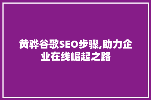 黄骅谷歌SEO步骤,助力企业在线崛起之路 搜狗SEO