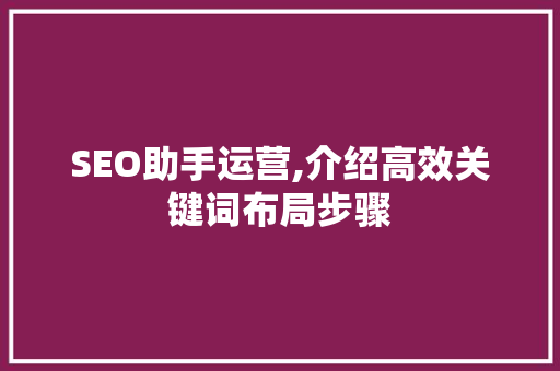 SEO助手运营,介绍高效关键词布局步骤 网站建设公司