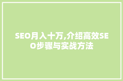 SEO月入十万,介绍高效SEO步骤与实战方法