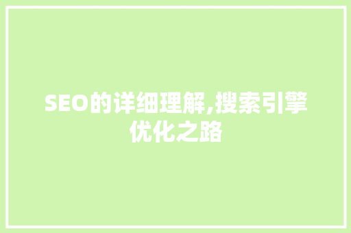 SEO的详细理解,搜索引擎优化之路 百度SEO