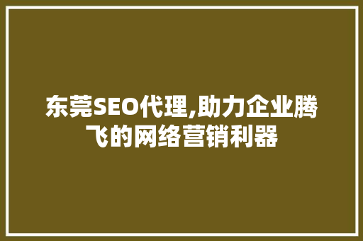 东莞SEO代理,助力企业腾飞的网络营销利器 百度SEO