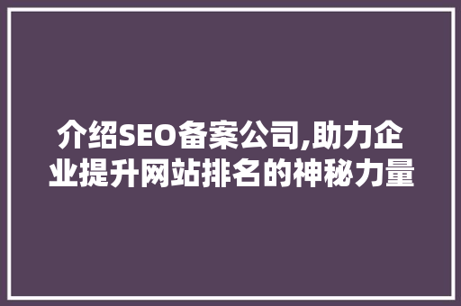 介绍SEO备案公司,助力企业提升网站排名的神秘力量 SEO关键词