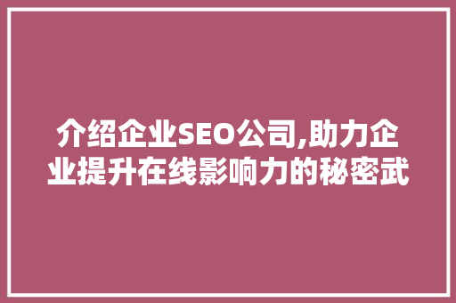 介绍企业SEO公司,助力企业提升在线影响力的秘密武器 必应SEO