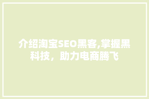 介绍淘宝SEO黑客,掌握黑科技，助力电商腾飞 必应SEO