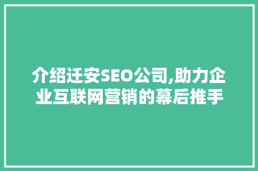 介绍迁安SEO公司,助力企业互联网营销的幕后推手 必应SEO