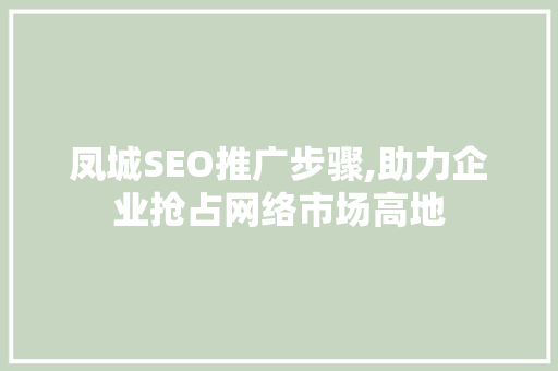 凤城SEO推广步骤,助力企业抢占网络市场高地 网站建设公司