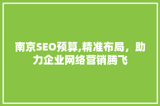 南京SEO预算,精准布局，助力企业网络营销腾飞 神马SEO