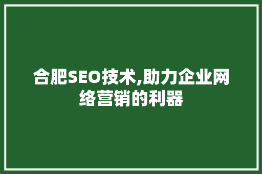 合肥SEO技术,助力企业网络营销的利器 网站建设公司
