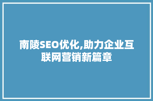南陵SEO优化,助力企业互联网营销新篇章 网站建设公司