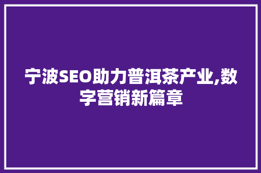宁波SEO助力普洱茶产业,数字营销新篇章 必应SEO