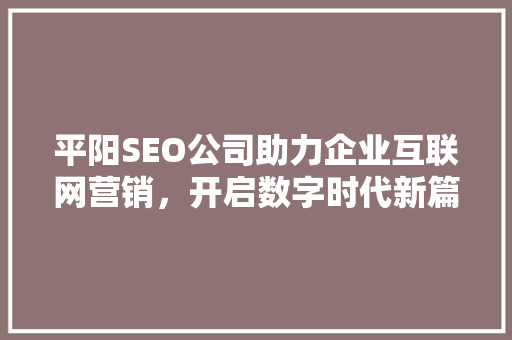 平阳SEO公司助力企业互联网营销，开启数字时代新篇章 网站建设公司