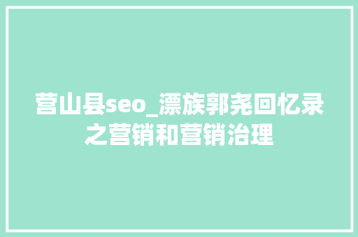 营山县seo_漂族郭尧回忆录之营销和营销治理 营山县seo_漂族郭尧回忆录之营销和营销治理 网站建设公司